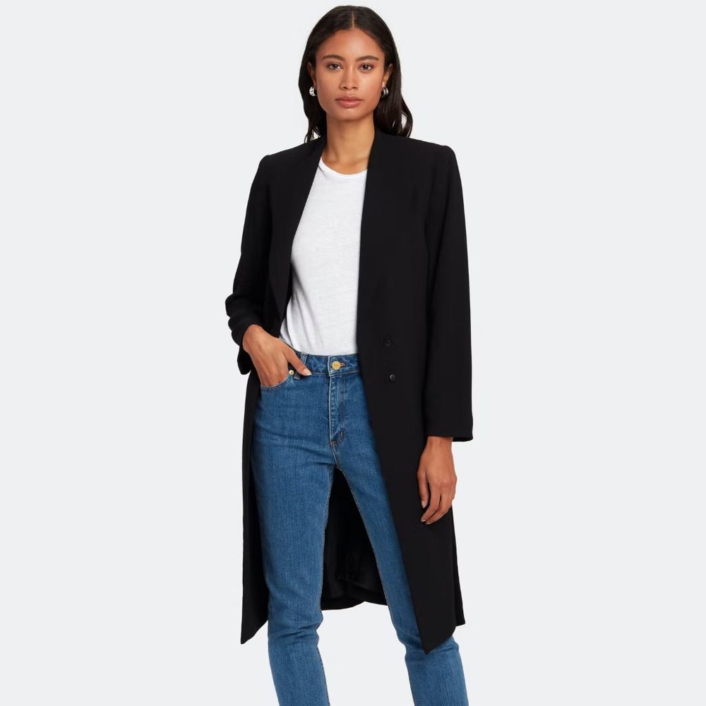 Stylein Black Bianca Knee Length Tie Belt Jacket